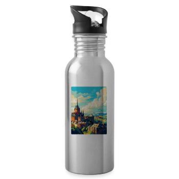 Edinburgh Scotland Uk Travel Poster Souvenir WPA - Water bottle with straw - silver - Right