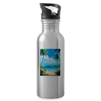 Islands Caribbean Travel Poster Souvenir - Water bottle with straw - silver - Right