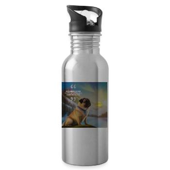 Puppies in the Northern Lights with Saying - Water bottle with straw - silver - Right