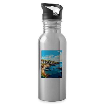 Port Issac, England, Vereinigtes Königreich, Reiseposter, Souvenir, WPA - Trinkflasche mit integriertem Trinkhalm - Lightsilver - Rechts