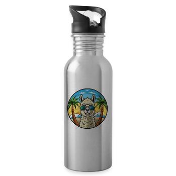 Alpaka Lustige Cartoon Sommer Strand Sonnenbrille Cool - Trinkflasche mit integriertem Trinkhalm - Lightsilver - Rechts