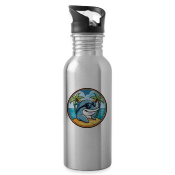 Dolphin Funny Cartoon Summer Beach Sunglasses Cool - Water bottle with straw - silver - Right