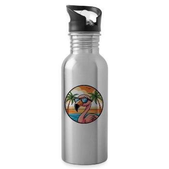 Flamingo Funny Cartoon Summer Beach Sunglasses - Water bottle with straw - silver - Right