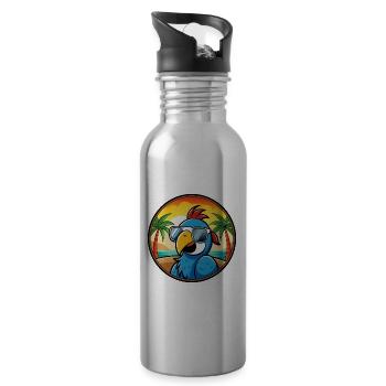 Papagei Lustige Cartoon Sommer Strand Sonnenbrille Cool - Trinkflasche mit integriertem Trinkhalm - Lightsilver - Rechts