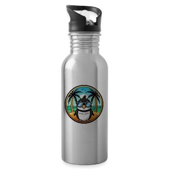 Penguin Funny Cartoon Summer Beach Sunglasses Cool - Water bottle with straw - silver - Right