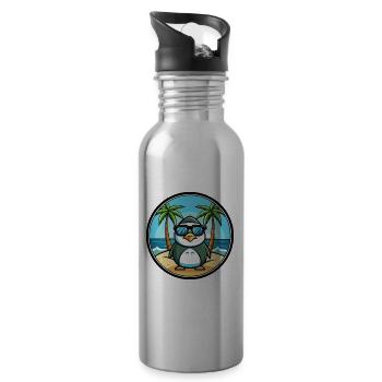 Penguin Funny Cartoon Summer Beach Sunglasses Cool - Water bottle with straw - silver - Right