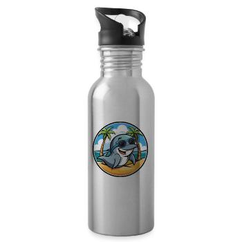 Dolphin Funny Cartoon Summer Beach Sunglasses Cool - Water bottle with straw - silver - Right