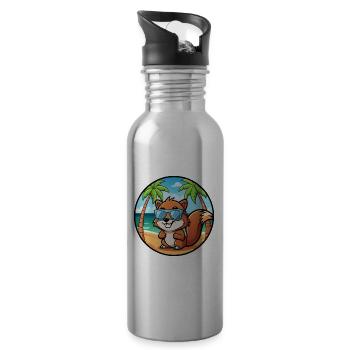 Squirrel Funny Cartoon Summer Beach Sunglasses - Water bottle with straw - silver - Right