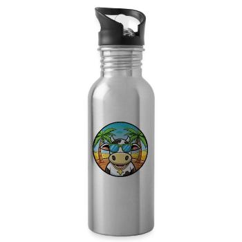 Kuh Lustige Cartoon Sommer Strand Sonnenbrille Aufkleber - Trinkflasche mit integriertem Trinkhalm - Lightsilver - Rechts