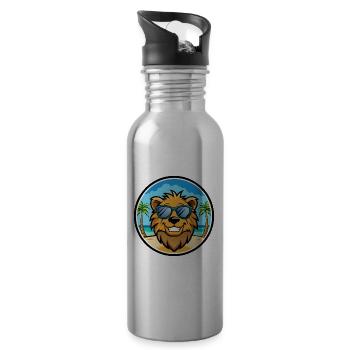 Lion Funny Cartoon Summer Beach Sunglasses Sticker - Water bottle with straw - silver - Right