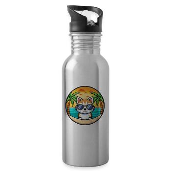 Kitten Funny Cartoon Summer Beach Sunglasses Cool - Water bottle with straw - silver - Right