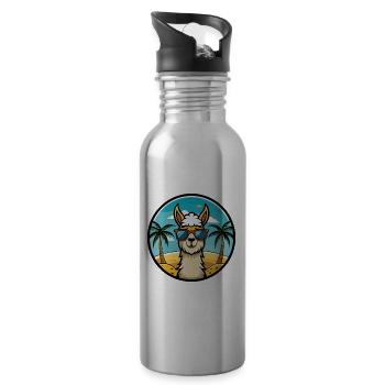 Llama Funny Cartoon Summer Beach Sunglasses Cool - Water bottle with straw - silver - Right