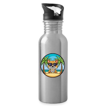 Asiatische Katzenrasse Cartoon Sonnenbrille Strand - Trinkflasche mit integriertem Trinkhalm - Lightsilver - Rechts