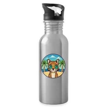 Bengalische Katzenrasse Cartoon Sonnenbrille Strand - Trinkflasche mit integriertem Trinkhalm - Lightsilver - Rechts