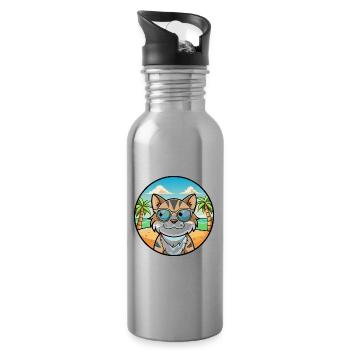 Lunettes de soleil de dessin animé de race de chat calicot dilué plage - Gourde avec paille intégrée - argent clair - Droite
