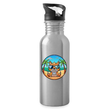 German Rex Cat Breed Cartoon Sunglasses Beach - Water bottle with straw - silver - Right