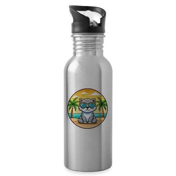 Scottish Fold Cat Breed Cartoon Lunettes de soleil Beach - Gourde avec paille intégrée - argent clair - Droite