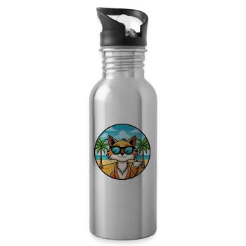 Lunettes de soleil de race de chat somalien de dessin animé plage - Gourde avec paille intégrée - argent clair - Droite