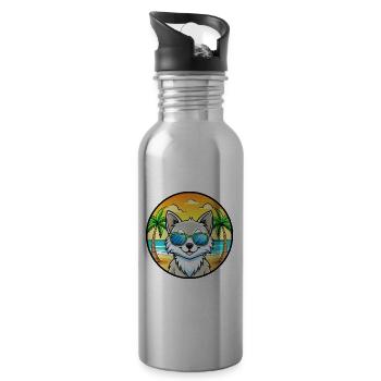 Turkish Angora Cat Breed Cartoon Sunglasses Beach - Water bottle with straw - silver - Right