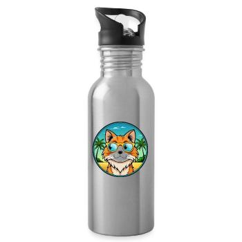 Maine Coon Cat Breed Cartoon Sunglasses Beach - Water bottle with straw - silver - Right