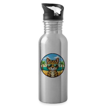 Bengalische Katzenrasse Cartoon Sonnenbrille Strand - Trinkflasche mit integriertem Trinkhalm - Lightsilver - Rechts