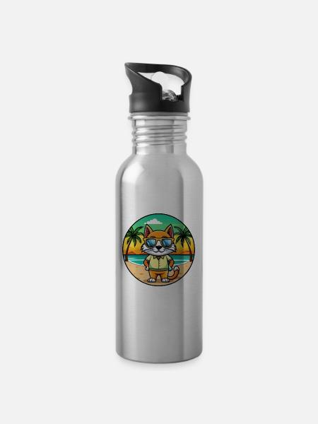 Bombai Katzenrasse Cartoon Sonnenbrille Strand - Trinkflasche mit integriertem Trinkhalm - Lightsilver