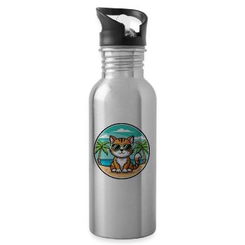 Amerikanische Bobtail Katzenrasse Cartoon Sonnenbrille Strand - Trinkflasche mit integriertem Trinkhalm - Lightsilver - Rechts