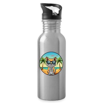 Siamese Shorthair Cat Breed Cartoon Sunglass Beach - Water bottle with straw - silver - Right