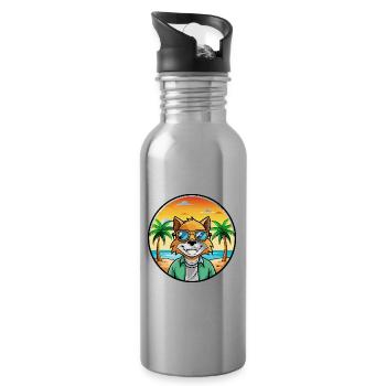 German Rex Cat Breed Cartoon Sunglasses Beach - Water bottle with straw - silver - Right