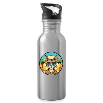 Arabian Egyptian Mau Cat Breed Cartoon Sunglasses - Water bottle with straw - silver - Right
