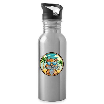 Tiger Cat Breed Cartoon Sunglasses Beach - Water bottle with straw - silver - Right
