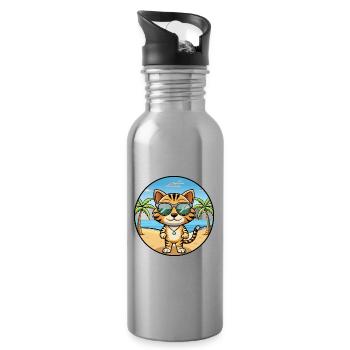 Toyger Katze Rasse Cartoon Kawaii Sonnenbrille Strand - Trinkflasche mit integriertem Trinkhalm - Lightsilver - Rechts