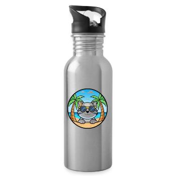 Snowshoe Cat Breed Cartoon Sunglasses Beach - Water bottle with straw - silver - Right