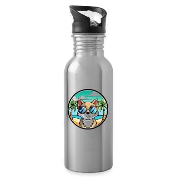 Schneeschuh Katze Rasse Cartoon Sonnenbrille Strand - Trinkflasche mit integriertem Trinkhalm - Lightsilver - Rechts