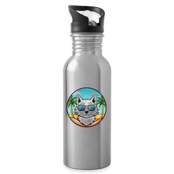 Turkish Angora Cat Breed Cartoon Sunglasses Beach - Water bottle with straw - silver - Right