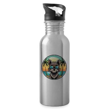 Affenpinscher Dog Breed Cartoon Sunglasses Beach - Water bottle with straw - silver - Right