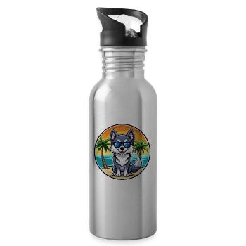Alaskan Klee Kai Chien Race Dessin Animé Lunettes De Soleil Plage - Gourde avec paille intégrée - argent clair - Droite