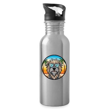 Bergamasco Shepherd Dog Breed Cartoon Sunglasses - Water bottle with straw - silver - Right