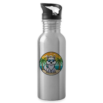 American Eskimo Dog Breed Cartoon Sunglasses Beach - Water bottle with straw - silver - Right