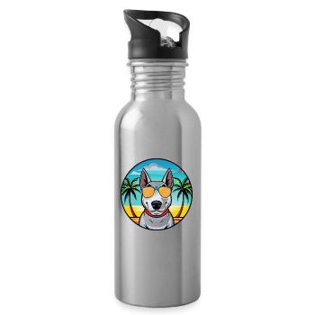 Bull Terrier Dog Breed Cartoon Sunglasses Beach - Water bottle with straw - silver - Right
