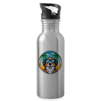 Bernese Mountain Dog Breed Cartoon Sunglass Beach - Water bottle with straw - silver - Right
