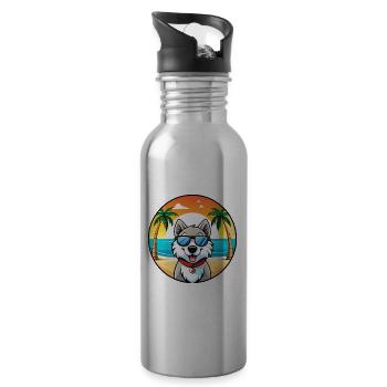 Chien Husky Labrador Canadien Race Cartoon Beach - Gourde avec paille intégrée - argent clair - Droite