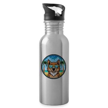 Caucasian Ovcharka Dog Breed Cartoon Sunglasses - Water bottle with straw - silver - Right