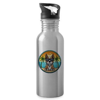 Braque Auvergne Dog Breed Cartoon Sunglasses Beach - Water bottle with straw - silver - Right