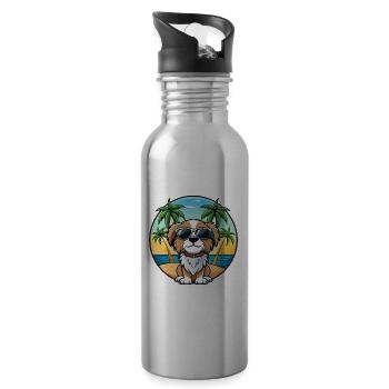 Cavalier Dog Breed Cartoon Sunglasses Beach - Water bottle with straw - silver - Right