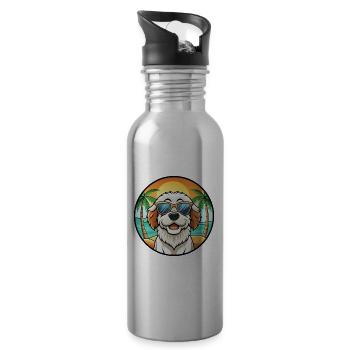 Clumber Spaniel Dog Breed Cartoon Sunglasses Beach - Water bottle with straw - silver - Right
