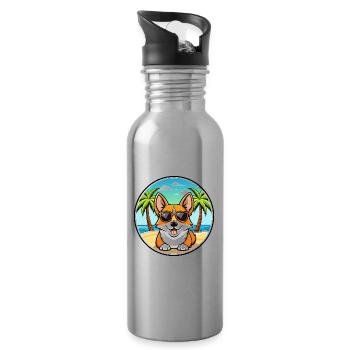 Corgi Dog Breed Cartoon Sunglasses Beach - Water bottle with straw - silver - Right