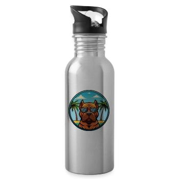 French Bordeaux Mastiff Dog Breed Cartoon Beach - Water bottle with straw - silver - Right