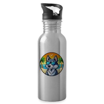 Husky Chien Race Dessin Animé Lunettes De Soleil Plage - Gourde avec paille intégrée - argent clair - Droite