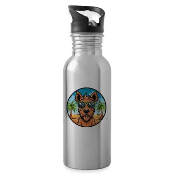 Irish Terrier Hunderasse Cartoon Sonnenbrille Strand - Trinkflasche mit integriertem Trinkhalm - Lightsilver - Rechts